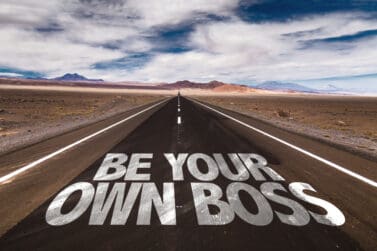 Self-Employed Jobs be your own boss written on the road